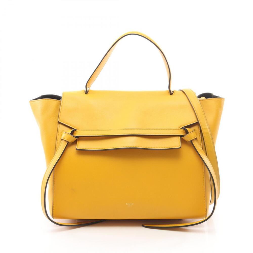 Celine Belt Leather Crossbody BAG Handbag Leather Yellow
